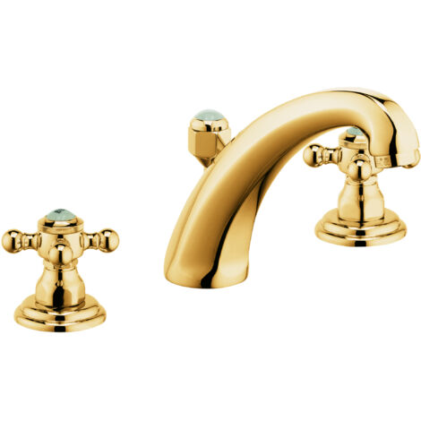 KLUDI 1926 Robinetterie lavabo montage trois trous, saillie 150 mm, doré, 510434520 (1/3)