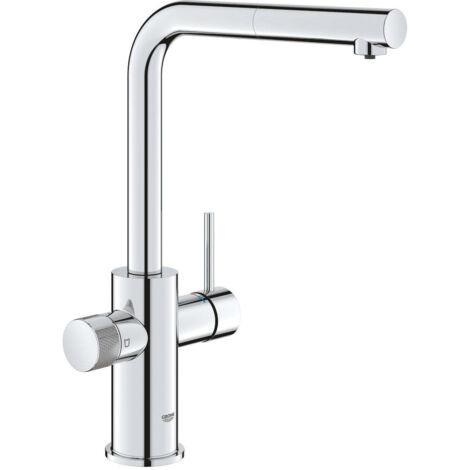 Grohe – Mitigeur de lavabo extractible chromé – Bec L – Cartouche céramique – Flexible de raccordement G3/8" – 30590000 (1/2)