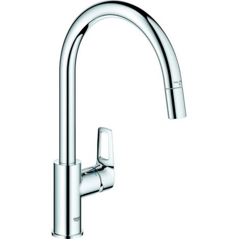 Grohe – Mitigeur de cuisine monocommande avec douchette extractible – Bec haut pivotant 360° – Limiteur de débit ajustable – Flexibles 3/8' (1/7)