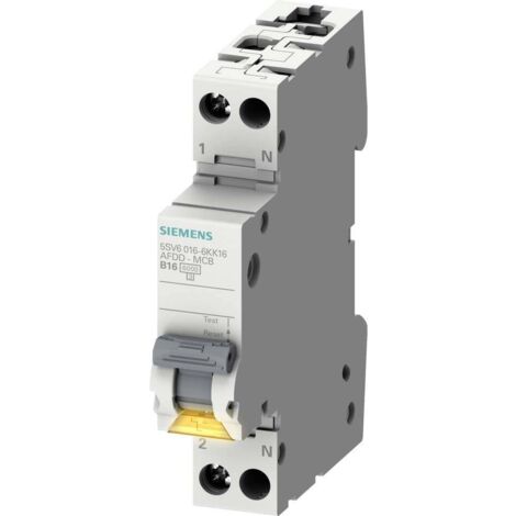 Siemens Combiné disjoncteur de protection contre les arcs 230V, 6kA, 1+N, B, 16A Compact (1TE), 5SV60166KK16 (1/3)