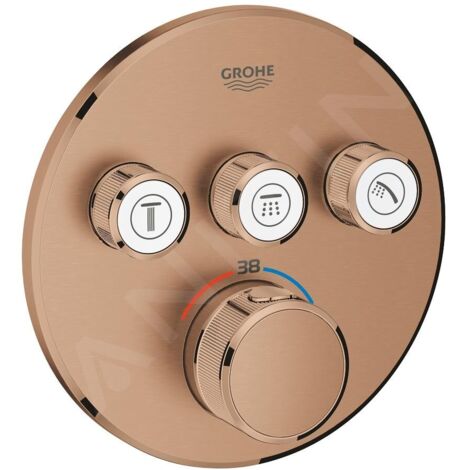 Grohe – Mitigeur thermostatique encastré 3 robinets d'arrêt – Finition warm sunset brossé – Débit 36 l/min – Compatible douches et baignoires (1/4)