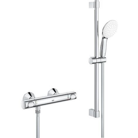 Colonne de douche thermostatique – Barre de douche 600 mm – Douchette Ø 110 mm – Flexible 1750 mm – Technologie GROHE EcoJoy