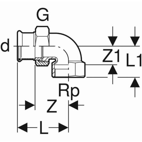 Geberit Mapress Cuivre Raccord vissé coudé de transition 90° avec filetage intérieur, DN 40, 65387 (1/3)