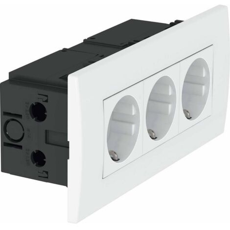 OBO Bettermann Bloc de prises Modul 45, 3 fois 84x185x59mm Polycarbonate blanc pur RAL 9010, 6119414 (1/2)