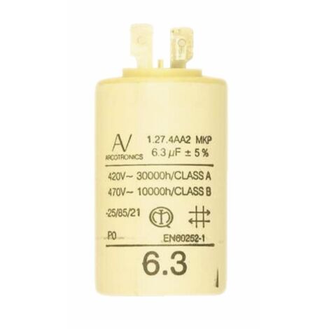 Elm Leblanc – Condensateur Bosch 6.3uF 470VAC – Réparation appareils – Capacité 6.3uF – Tension 470VAC – Numéro d'article 87387029230 (1/2)