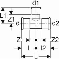 Geberit Mapress té réduit en acier C, DN 100 / 40 / 100, dø 108 mm, 21247