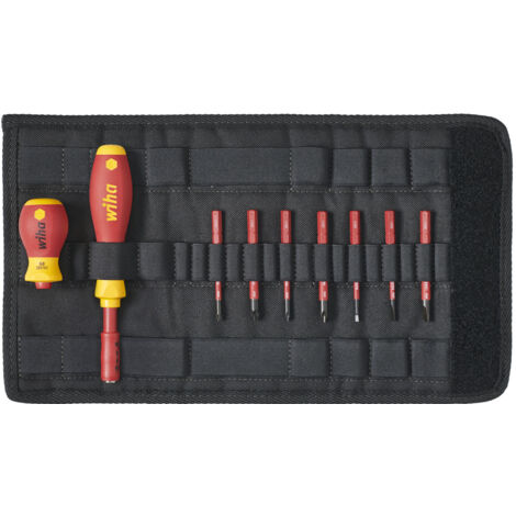 Wiha Juego de destornilladores y bits slimVario® ranurados, Phillips, Pozidriv, de 10 unid., incl. bolsa plegable (41232)