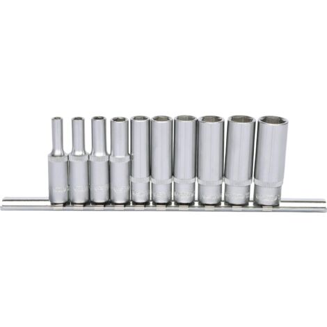 1/4" Juego de llaves de vaso hexagonales, largas, 10 pzs 4-13 mm (1/4)