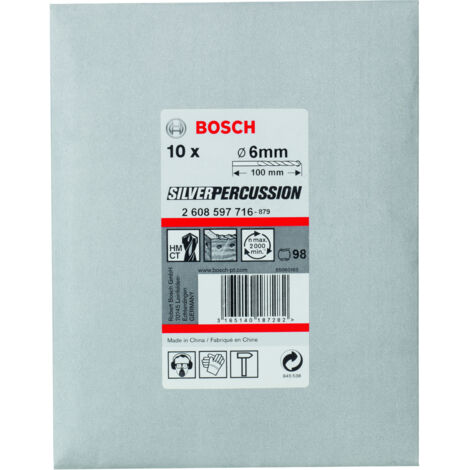 Bosch 10x Brocas hormigón CYL-3 Silver Percussion 6 x 60 x 100 mm Ø 5,5 mm - 2608597716