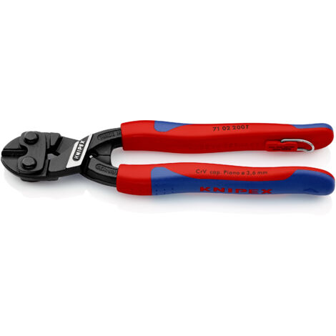 KNIPEX 71 02 200 T CoBolt® Cortabulones compacto con fundas esbeltas en dos componentes, con anilla de fijación integrada para colocar un dispositivo de protección anticaídas Negro atramentado 200 mm