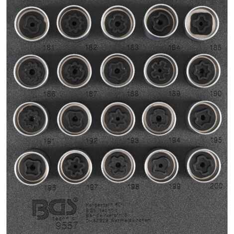 BGS Inserción para taller 1/6: Juego herramientas para tuercas de rueda para Opel (Tipo B) 20 piezas - 9557