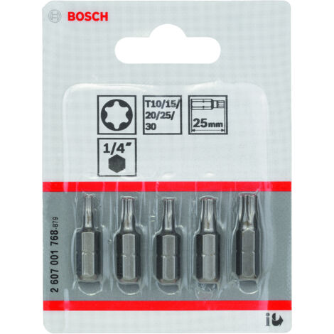 Bosch Set de puntas de atornillar extra-duras (Torx), 5 piezas. T10, T15, T20, T25, T30, 25 mm -2607001768 (1/2)