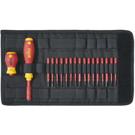 Wiha Juego de destornilladores y bits slimVario® en surtido, de 19 unid., incl. bolsa plegable (41231)