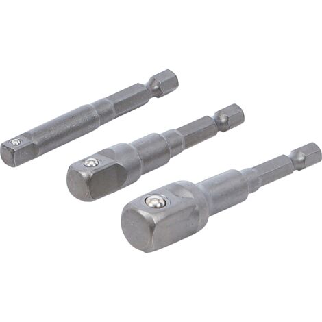 Juego de adaptadores BGS para taladros, accionamiento hexagonal exterior 6,3 mm (1/4"), salida hexagonal exterior 6,3 mm (1/4") / 10 mm (3/8") / 12,5 mm (1/2") / 3 piezas (1/4)