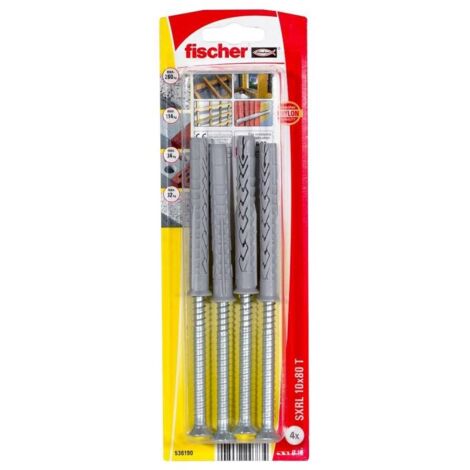 Fischer 536190 Blister tacos nylon largo para fijación de estructuras con tornillo de cabeza avellanada SXRL 10x80 T K NV (1/3)