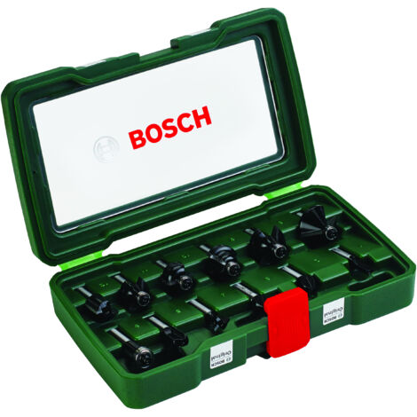 Bosch Accessories 12 pieces Ensemble de fraises au carbure (pour le bois, emmanchement Ø 8 mm, accessoires défonceuse)