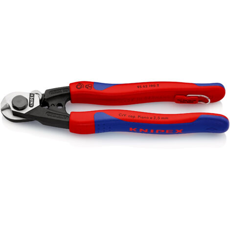 KNIPEX 95 62 190 T BK Cortacables para cable trenzado forjado con fundas multicomponentes, con anilla de fijación integrada para colocar un dispositivo de protección anticaídas 190 mm (1/5)