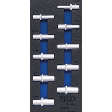 BGS Carro de taller 1/3: Vasos hexagonales de 12,5 mm (1/2") profundos en pulgadas, 10 piezas - 4098