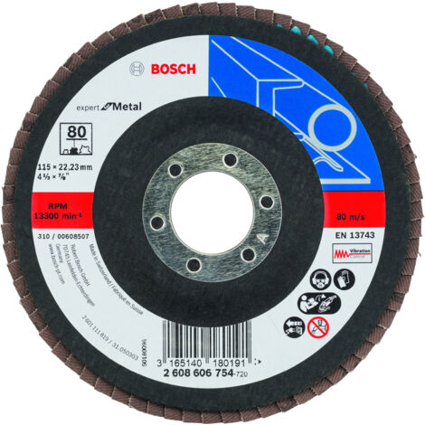Bosch Fächerschleifscheibe  Expert for  Metal 115  22,23 80  gewinkelt Glasgewebet.  - 2608606754 (1/5)