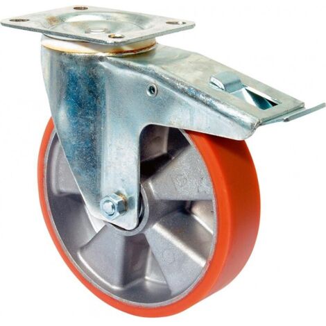 BS Rollen Rueda giratoria con freno total y placa atornillable, banda de fundición-poliuretano, rodamiento de bolas, Ø de rueda 80 mm, 120 kg - L420.B90.080 (1/3)