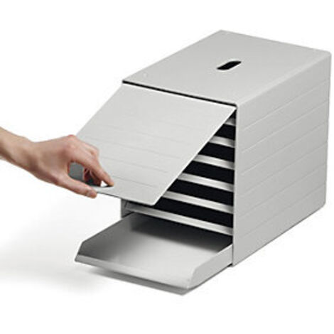 Caja de cajones 7 cajones con solapa frontal abatible gris H322xL250xF365mm DURABLE (1/4)