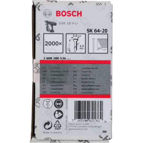 Bosch Clavo cabeza avellanada SK64 20NR, 63 mm acero inoxidable - 2608200536 (1/2)