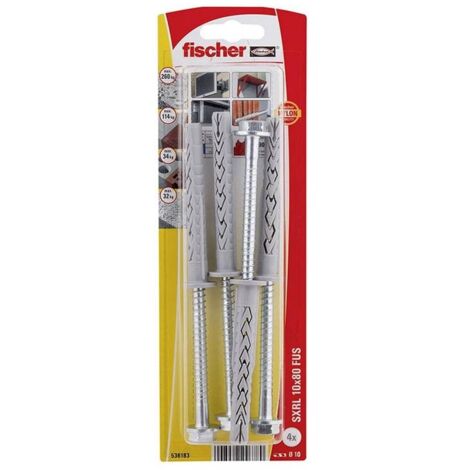Fischer 536183 Blister tacos nylon largo para fijación de estructuras con tornillo de cabeza avellanada SXRL 10x80 FUS K NV (1/3)