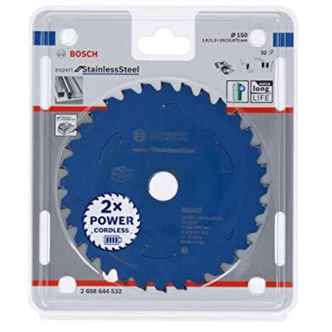 Lama per sega circolare Bosch Expert per acciaio inossidabile, compatibile con seghe circolari a batteria, 150 x 1,6 x 20 mm, 32 denti - 2608644532 (1/4)