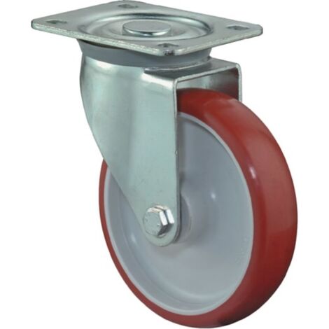 Ruota di sterzo D.125mm Trgf.175kg PU Piastra L104xB80mm Colore Rl.rosso (1/2)