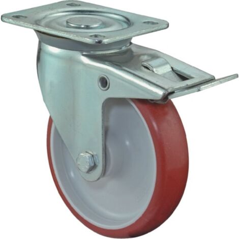 Ruota girevole BS con bloccaggio totale e piastra di montaggio, in poliuretano, rossa, con cuscinetto a rulli, 125 mm, 150 kg - L420.B31.125 (1/2)