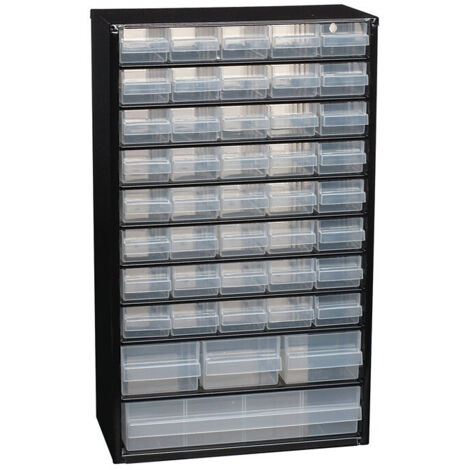 Magazzino per piccoli pezzi B306xT150xH510mm in acciaio blu, con 44 cassetti in polipropilene (1/2)
