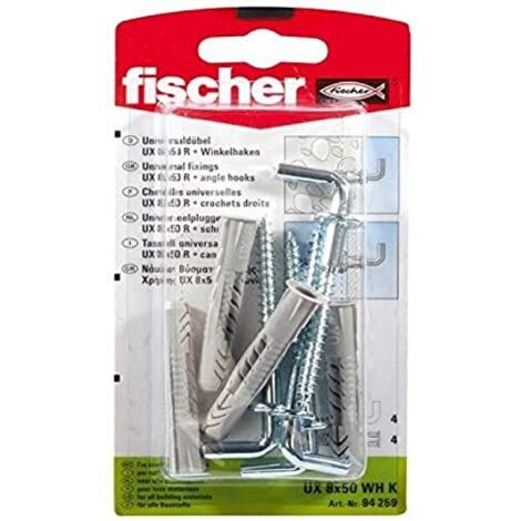 Fischer 25x tassello universale UX 6 x 35 WH con bordo e gancio ad angolo - 94408 (1/4)