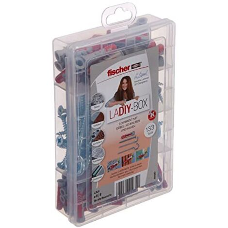 FISCHER 541507 LADIY-BOX, FISSAGGIO SICURO IN TUTTI I MATERIALI DA COSTRUZIONE, DUOPOWER 6 E 8 CON VITI E GANCI, 133 PEZZI, GRIG (1/4)