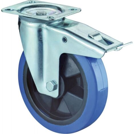 Ruota girevole BS con freno e piastra di montaggio, cuscinetto a rulli in gomma piena elastica, 125 mm, 140 kg - LS420.B61.125 (1/5)