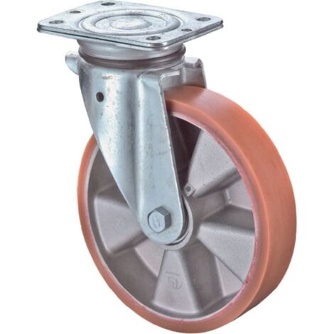 Ruota girevole BS con piastra di montaggio, pneumatico in poliuretano colato, cuscinetto a sfere, 160 mm, 600 kg - N100.B90.163 (1/2)