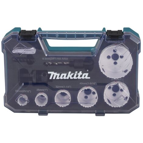 Makita – Set di seghe a tazza bimetalliche D47139 da 6 pezzi – Diametri 20-65 mm – Adattatore esagonale incluso – Capacità di taglio 38 mm (1/4)