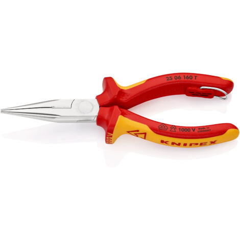 KNIPEX 25 06 160 T BK Pinza per meccanica - con becchi mezzotondi con tronchese (pinza per radiotecnici) isolati con manici rivestiti in materiale bicomponente, collaudati VDE cromata 160 mm