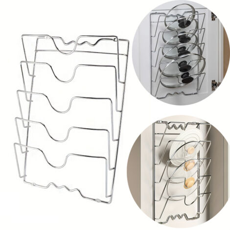 Support mural en acier inoxydable pour couvercles de casseroles, organiseur à 5 niveaux pour cuisine, rangement et rangement