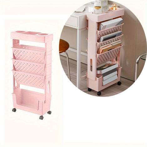 Étagère mobile à 5 niveaux, support de rangement pour livres et documents, étagère de bureau, petit chariot de bureau, support de rangement de bureau (1/5)