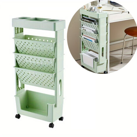 Boîte de rangement à roulettes à 5 niveaux, pour livres, bibliothèque de classe, pour salle d'étude, chambre, salon, salle de bain (1/5)