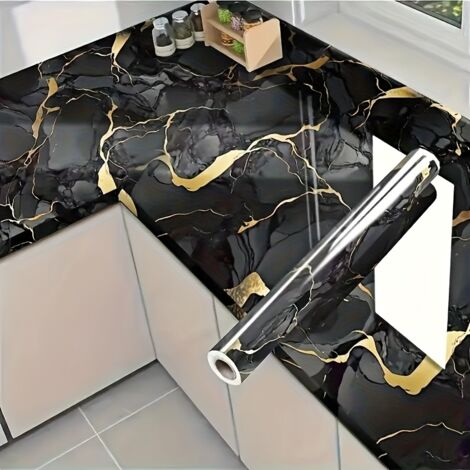 1 rouleau de papier peint noir et or 60cm5m, autocollant anti-graisse, papier peint anti-humidité, avec lame et spatule pour application
