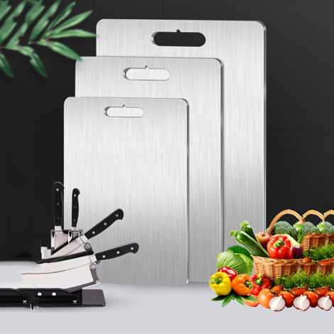 NICOLA Ensemble de 3 planches à découper double face en acier inoxydable, planche à découper de cuisine résistante à la moisissure et à l'humidité (1/5)