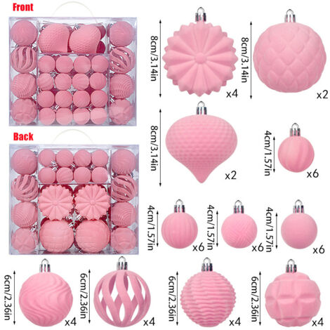 Lot de 48 boules décoratives de Noël en PVC floqué, pendentifs de 4, 6 et 8 cm, coffret de décoration pour la maison, rose (1/5)