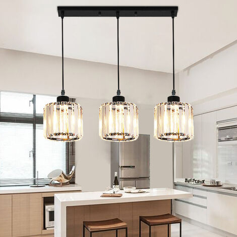 NICOLA Luminaire moderne, petit lustre en cristal, lustre rond, abat-jour en cristal, abat-jour à trois têtes, noir, sans ampoule, 220 V, E27