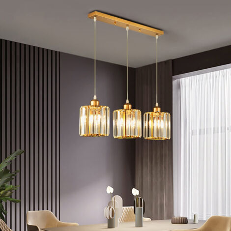 NICOLA Lustre en cristal simple, lustre décoratif linéaire pour escalier, à trois têtes et longue plaque, doré, sans source lumineuse, 220 V, E27