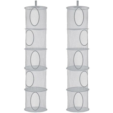 Ensemble de deux pièces pliable, 5 grille pendaison panier de rangement, peluche jouet, vêtements panier de rangement (gris)