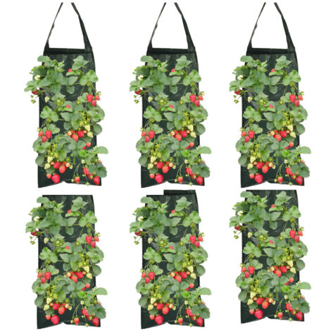 Sacs de plantation de fraisiers verts à 8 trous, sacs de plantation suspendus pour jardin, adaptés à la plantation dans le jardin (6 pièces)