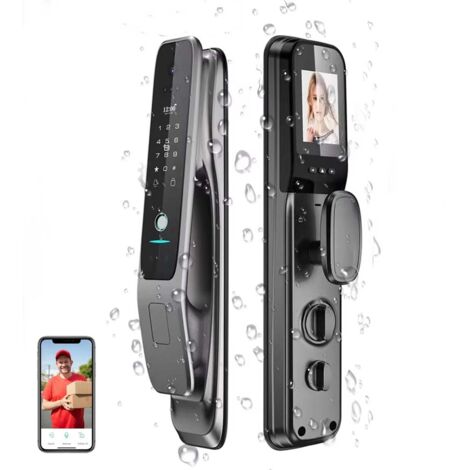 Serrure connectée LZBARGON Graffiti Wifi avec reconnaissance faciale et empreinte digitale, batterie 4200 mAh, caméra et code numérique, pour la maison