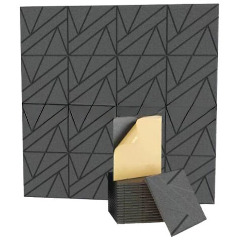 Panneau insonorisant auto-adhésif 12 pièces, panneau d'isolation acoustique en fibre de polyester, gris foncé, support adhésif 30 x 30 cm