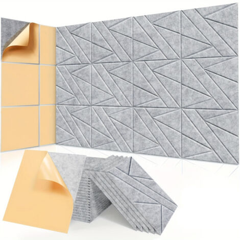 Lot de 12 panneaux insonorisants autocollants, panneaux d'isolation acoustique de forme créative, gris clair, support adhésif 30 x 30 cm